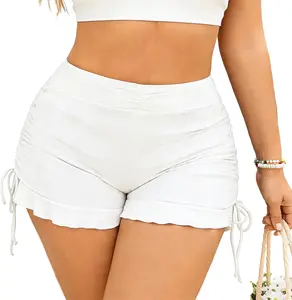 Women's Swim Shorts High Waisted Full Coverage Bikini Bottom Ruffle Cheeky Swimsuit Bottom Side Tie Bathing Suit