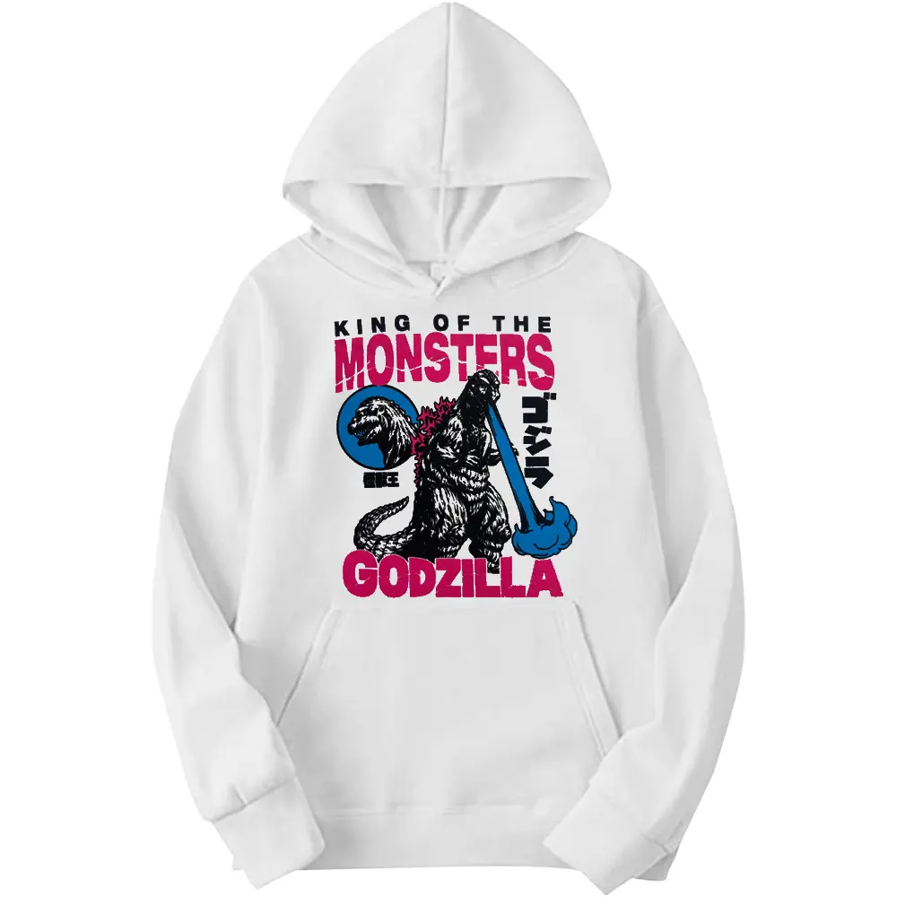 Men's Godzilla King Of Monsters Graphic Adult Pull-Over Hoodie White, Long Sleeve, Soft Touch, Casual, Cotton Blend, Polyester, Menswear, Apparel, Tops, Sweatshirts, Comfortable