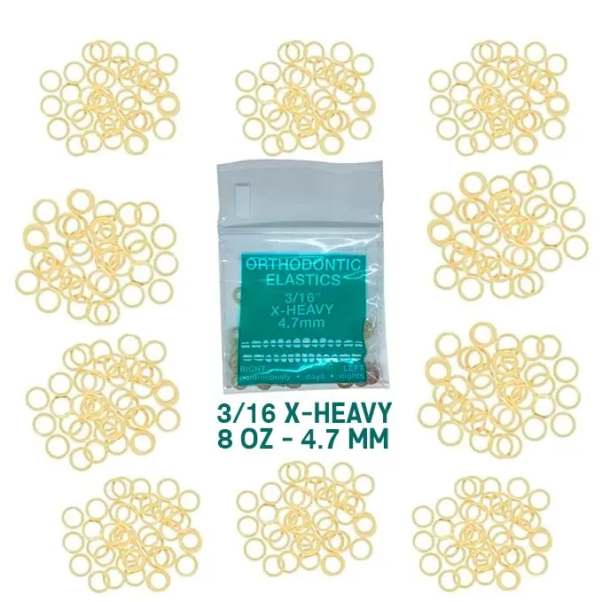 Braces elastics OrthodentalUSA Corp Extra Heavy Orthodontic Intraoral Elastics 10 Pack x 100pcs 3/16" 8 oz 4.7mm Surgical Latex for Class II III Vertical Front Cross Orthodontics Made in USA Correction Tools Stainless Wire Brace Teeth Braces Orthodontic A