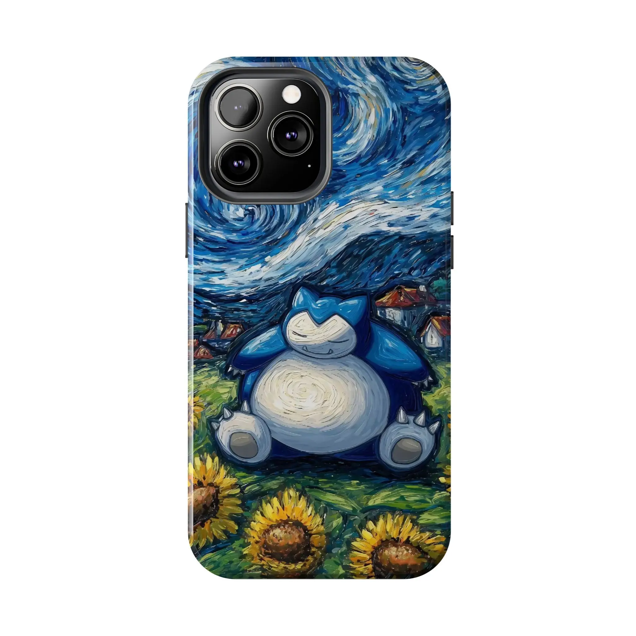 Snorlax van Gogh Starry Night & Sunflowers Phone Case for iPhone 17-7 Pro Max Plus & Samsung Galaxy S26-S21 Ultra Plus - Pokémon Art Parody Van Gogh Aesthetic Case unisex