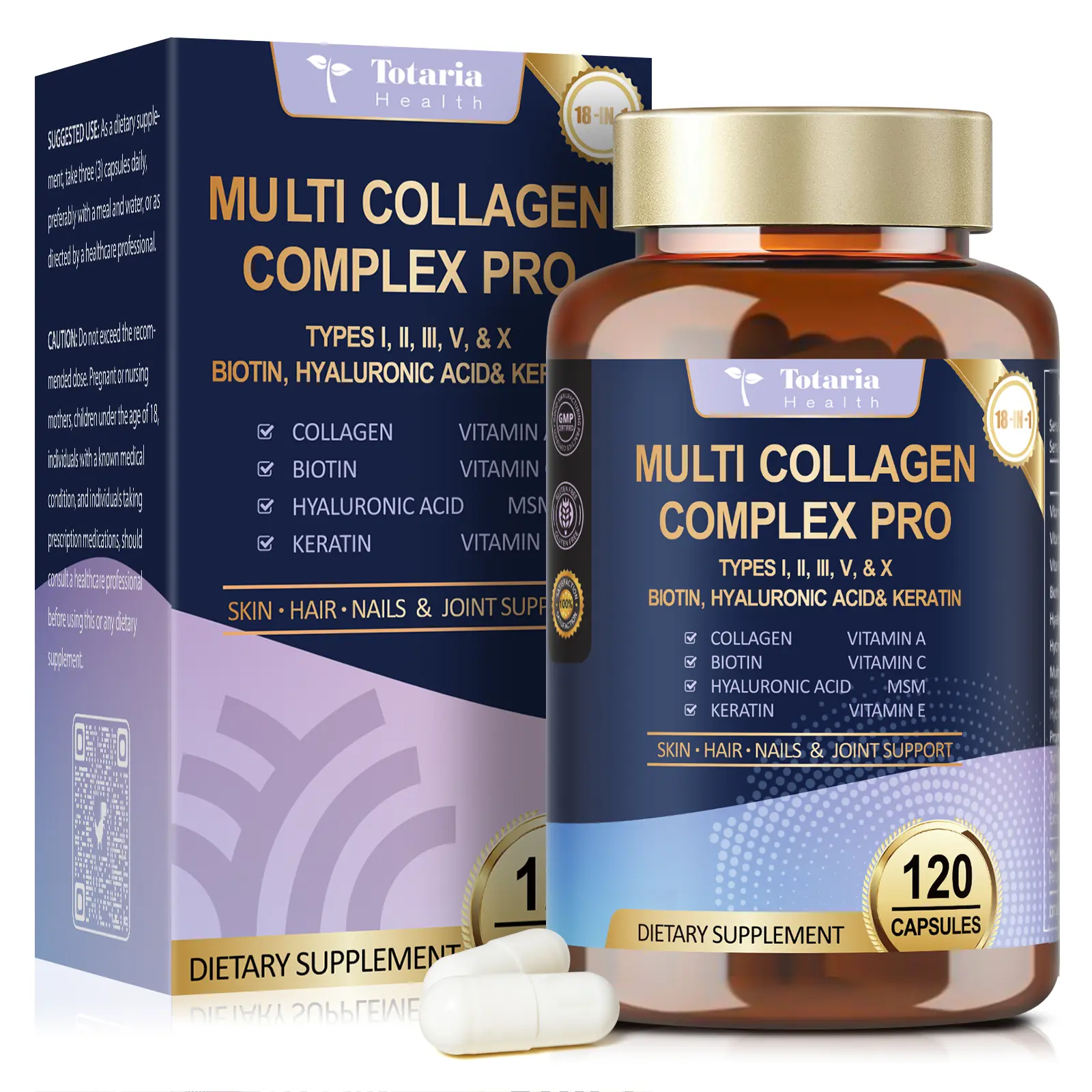 Totaria 18-in-1 Collagen Pro with Hyaluronic Acid, Keratin, Biotin, Vitamins A C & E for Skin, Hair, Nails, Joints & Beauty - Multi Collagen Peptide Capsules with Type I III V & X for Men & Women - 12 0 Caps. #DealsForYouDays