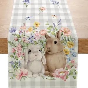 1pc,Easter Table Runner, Easter Bunny Table Runner, Farmhouse Table Runner, Easter Table Decoration, Spring Easter Flower Runner, Holiday Table Decor