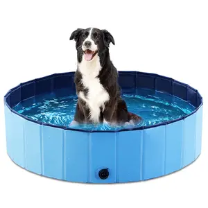 Foldable Dog Pool Collapsible Hard Plastic Dog Swimming Pool Portable Kiddie Pool Pet Pool Doggie Wading Pool Bath Tub for Puppy Small Medium Large Dogs Cats and Kids 32" PP Blue