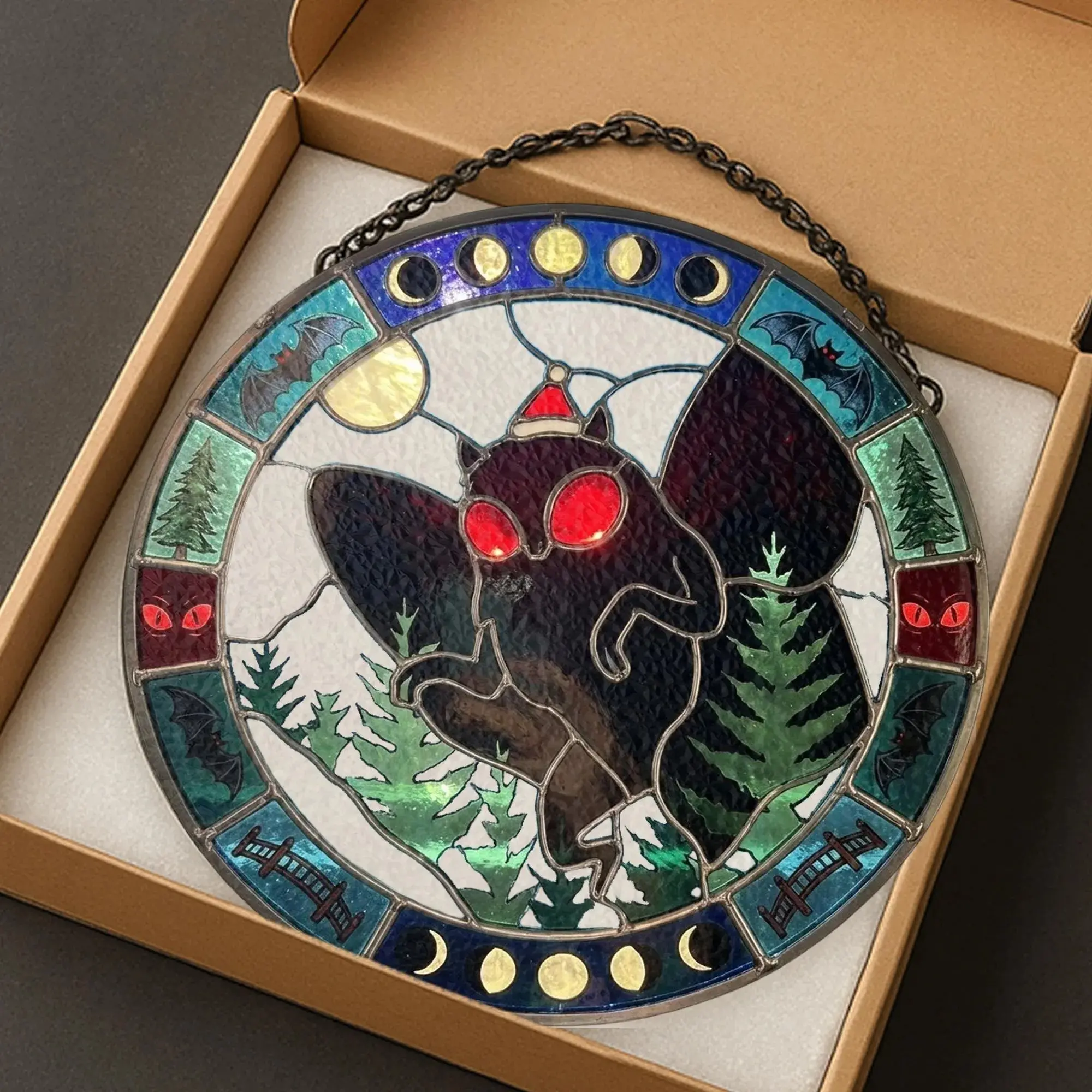 Mothman Stained Glass Suncatcher, Cryptid Window Hanging Decor, Gothic Paranormal Gift, Halloween Decorate