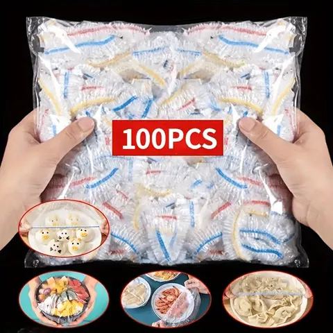 100pcs Reusable Airtight Elastic Plastic Food Wraps - Handy Easy-Tear Kitchen Storage Covers, Fits All Sizes Bowls & Plates, Keeps Leftovers Fresh for Home Cooking Containers & Kitchen Utensils