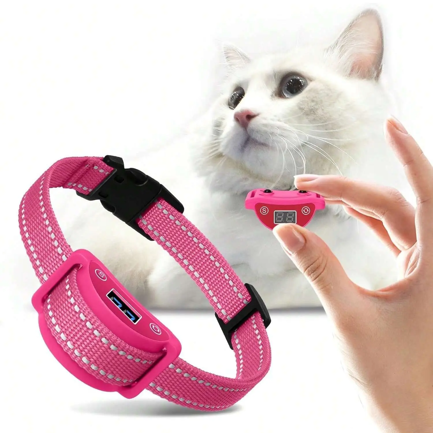 Petjoy Cat Vibrating Collar, No Shock Auto Stop Meowing, 5 Levels Progressive Training, Waterproof & Rechargeable, Training Collars