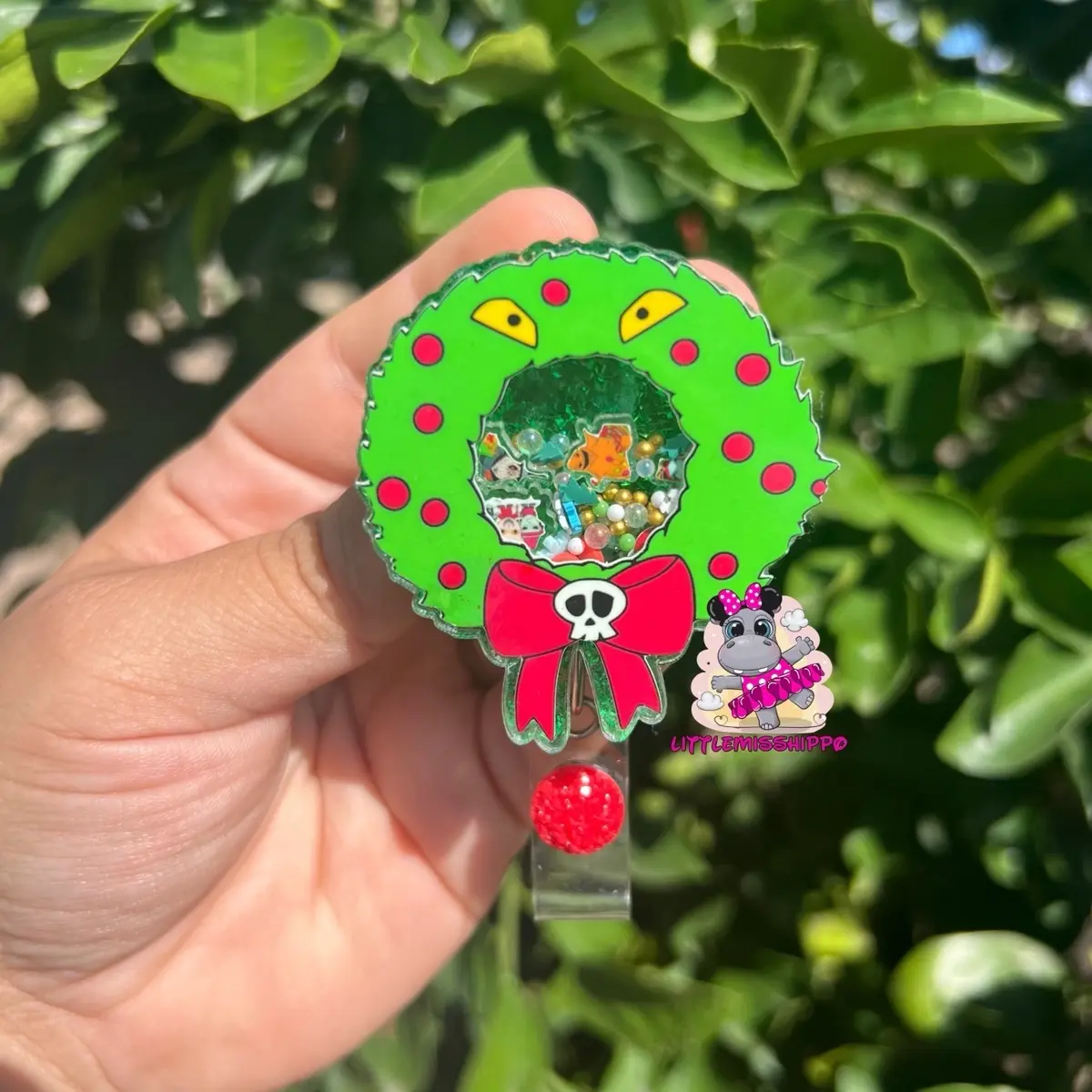 Christmas Monster wreath shaker Retractable Badge Reel