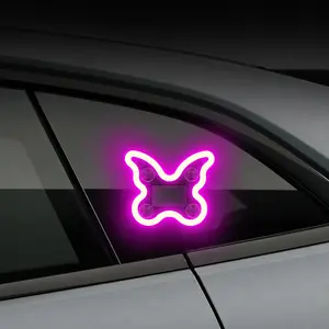 Solar-Powered Wireless LED Neon Light -Butterfly shape C-Pillar Design Car Interior Lighting, Eco-Friendly Modern Auto Parts Accessories, Car Stuff LED Lights, summervibes, Car Light Embellishments