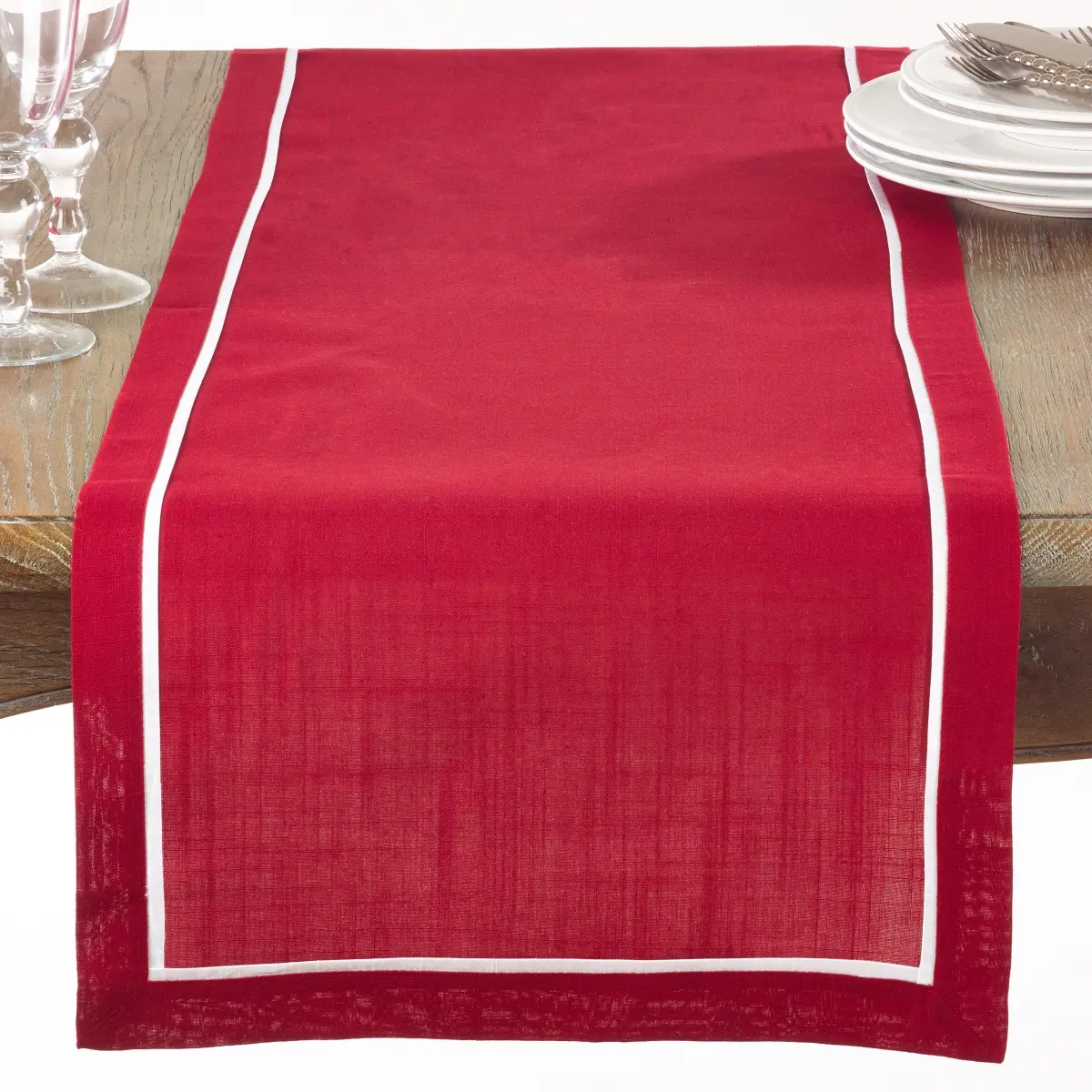 SARO 13257.R1319B Rectangle Placemat - 13" x 19" Classic Pleated Design, Red, Contemporary Feel, Set of 4
