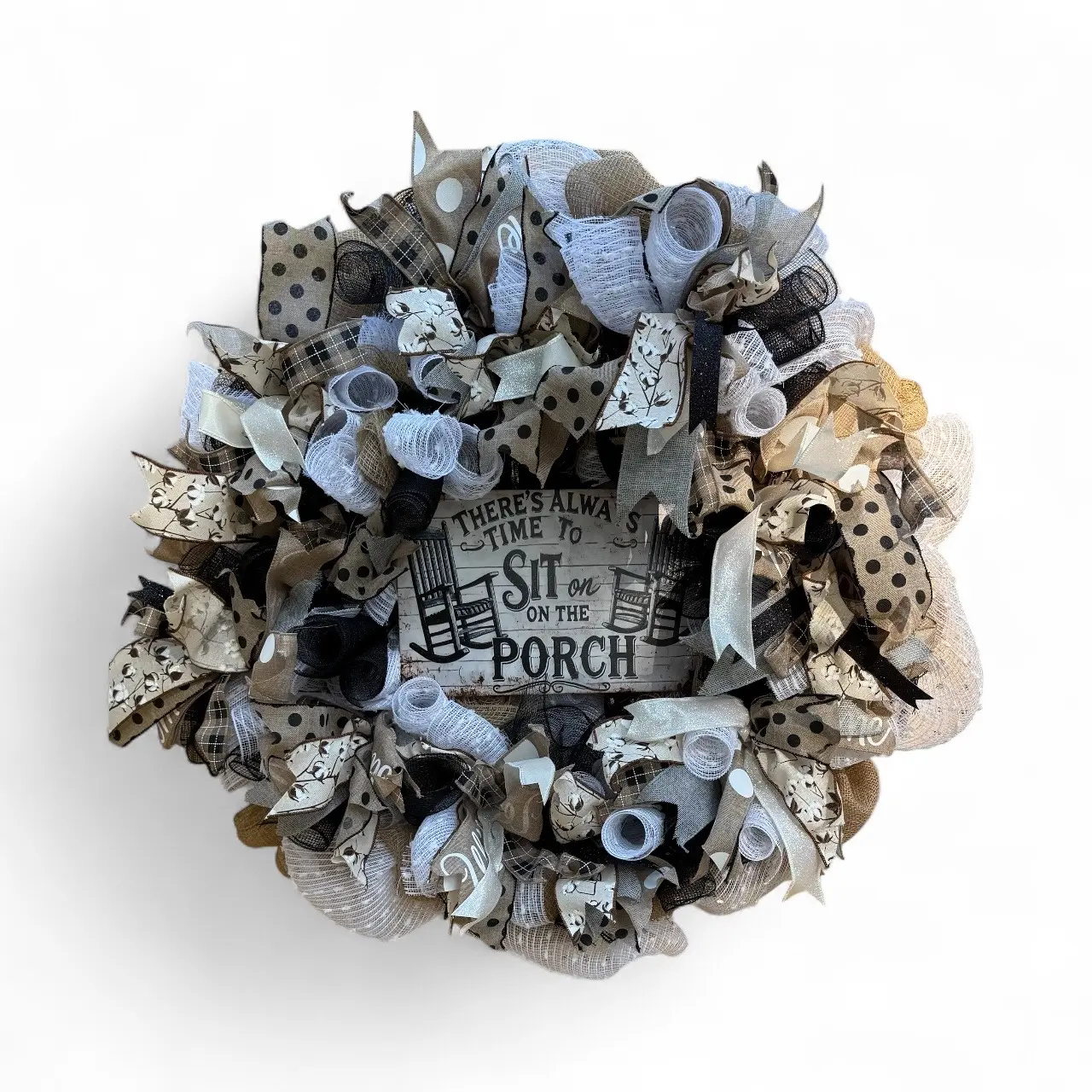 There Is Always Time To Sit On The Porch Deco Mesh Wreath - Cozy Outdoor Decor for Porch Settings