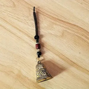 Vintage Brass Tibetan Buddhism Six-word Mantra Bell Keychains Lanyard Pendants Handmade Rope Car Key Chain Rings Hanging Jewelry