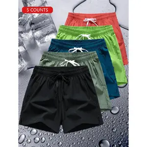 Men's Letter Print Drawstring Waist Shorts, Summer Clothes, Loose Casual Elastic Waist Pocket Straight Leg Shorts, Men's Bottoms for Daily Wear, Menswear
