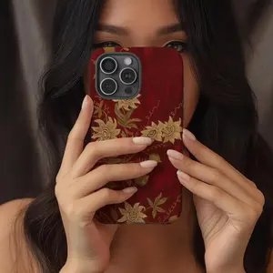 Vintage Red Floral Smartphone Case - White Passionflowers on Deep Red Tough Shell, Cellphone Accessory for iPhone 11,12,13,14,15,16,17 Pro Max Air Plus, Handheld Device Protection