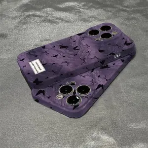 Purple ombre design with black butterfly🦋 suitable for iPhone 17/16/15/14/13/12/11 Pro Max Plus and Samsung S and A series Anti-drop phone case with screen protector 995