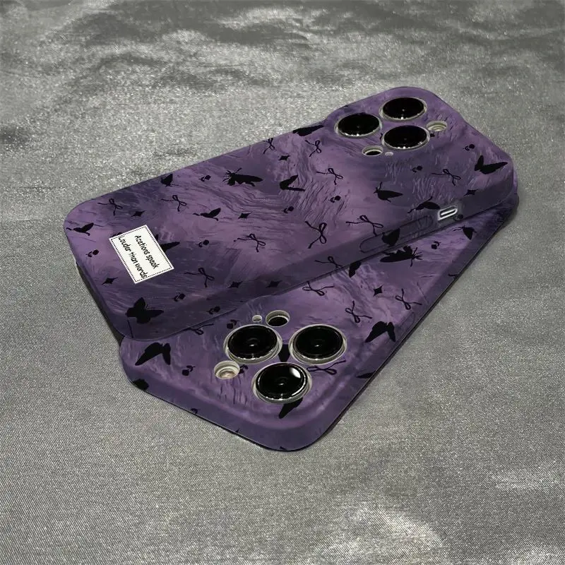 Purple ombre design with black butterfly🦋 suitable for iPhone 17/16/15/14/13/12/11 Pro Max Plus and Samsung S and A series Anti-drop phone case with screen protector 995