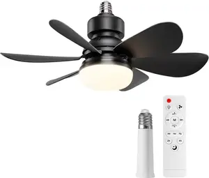 Socket Fan Light, Screw In E26/E27 Ceiling Fan with LED Light & Remote Control, 3 Color Dimmable 3000K-6500K, 1556 Lumen Small Fan Light Bulb, Easy Install for Bedroom Kitchen Closet Living Room