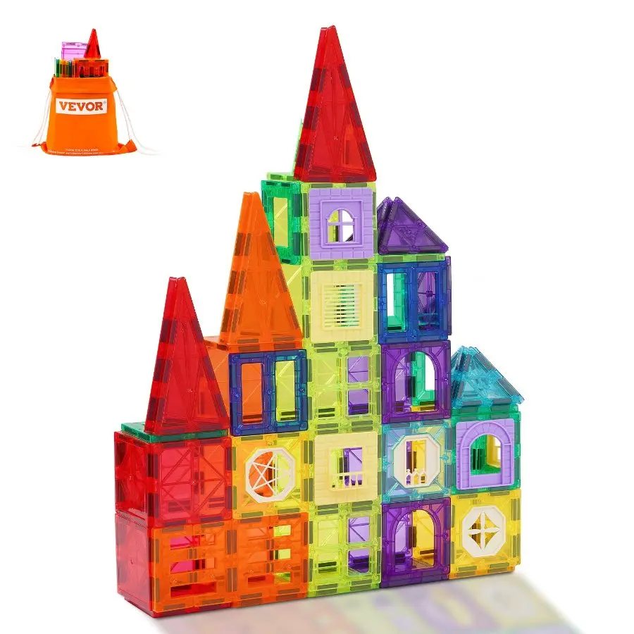 【DealsForYouDays】 32-PCS ABS Plastic Magnetic Building Tiles Set - Magnetic Blocks Construction Kit with Strong Magnets, STEM Sensory Educational Stacking Toys, Storage Bag, Toddler 3+ Gift