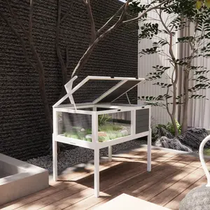 OPUL Reptile Habitat Tortoise House with Lamp Holder, Large Observation Window, 2 Waterproof Tray, Detachable Legs, Easy to Clean Wooden Enclosure for Turtles, Lizards, Geckos and Small Pets Indoor Outdoor