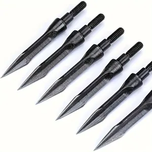 6 Pack 125 Grains Archery Traditional Broadheads Steel Points Screw-in Hunting Arrowheads Arrow Tip for Compound,