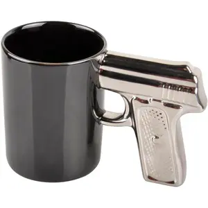 Novelty Ceramic Coffee Mugs Gun Mugs Pistol Cup for amazing gift Black&Silver Drinkware Shaped