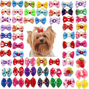 60pcs Dog Hair Accessories: Rhinestone Pearls Bowknots with Rubber Bands - Topknot Bows for Cute Styling