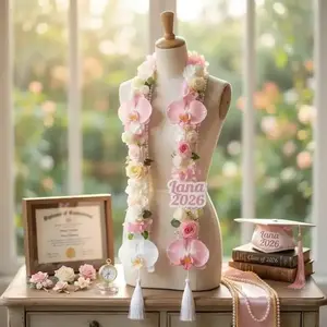 Custom Pastel Floral Graduation Stole, Ribbon Flower Lei, Grad Sash, Senior Photo Prop
