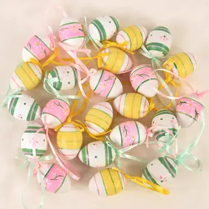12count Plastic Easter Eggs Hanging Ornament Easter Tree Basket Colorful Eggs Decoration Happy Easter Party Kids Gift Home Decor