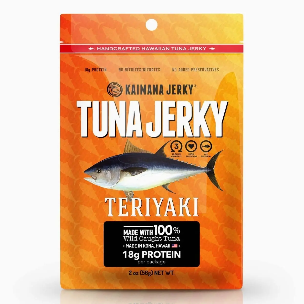 Kaimana Ahi Tuna Jerky Teriyaki 2 Ounce - Soft and Tasty - Premium Fish Jerky Made in the USA. High in Omega 3's, All Natural and Wild Caught