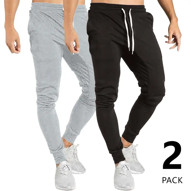 Men’s 2-pack slim-fit jogger sweatpants suitable for multiple occasions; solid color with no patterns or prints, featuring a simple design and a contrasting drawstring waistband for added detail; designed for spring and autumn wear, ideal for everyday out