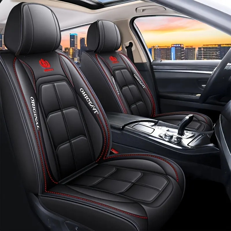 YASEENLIN 1PC Premium Grey PU Leather Car Seat Covers - Front Driver & Passenger Car Accessories with Foam Padding, Fit for Sedans SUVs Vans & Trucks, Easy Care Protection for Modern Vehicle Seats