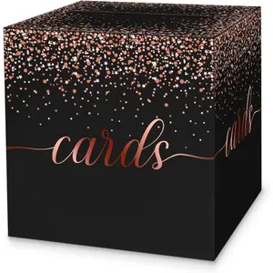1 Pack Black and Rose Gold Card Box for Party, 8.7" Black Gift Card Box Money Box for Birthday, Wedding, Baby Shower, Retirement, Anniversary, Bridal Shower, Raffle Ticket