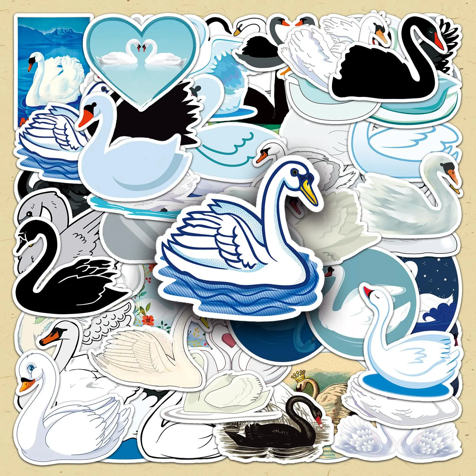 Swan Pattern Sticker, 100pcs/set Cartoon Animal Decorative Sticker, DIY Decals for Water Bottle, Laptop, Phone Case, Scrapbooking, Journal Making
