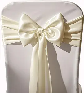Pack of 50 Wedding Chair Sashes Ivory Bows 7x108inch Ribbon Bands for Banquet Hotel Restaurant Event Chairs Knots Ties Decorations - Ivory, 50PCS
