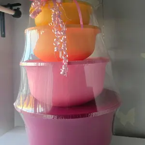 Tupperware Aloha Bowls Set - Vibrant Orange & Pink Stackable Bowls for Everyday Use - 4 Pieces for Serving & Storage