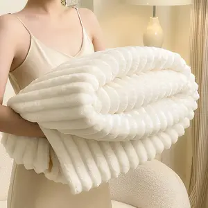 Slumber Trends-Viral 3D Ribbed Plush Blanket, Ultra Soft Faux Rabbit Fur Feel, Cozy Lightweight Single Layer Throw, Warm Yet Breathable for Sofa Bed Couch cover , Aesthetic Home Decor Essential, Machine Washable, Multi Options wife gift office coziest