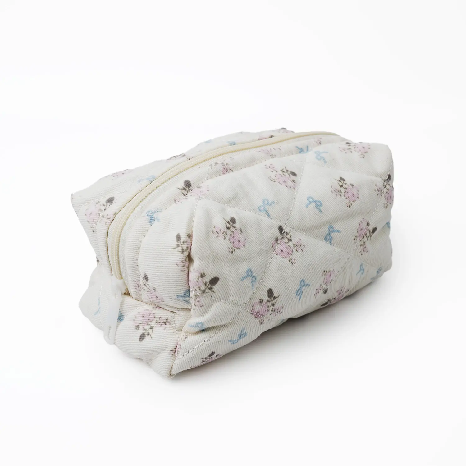 Chelchel's Aesthetic Floral Quilted Vanity Bag - Lost Lemons Collection Soft Puffy Makeup Cosmetic Organizer Pouch, Travel-Friendly Large Capacity Clutch