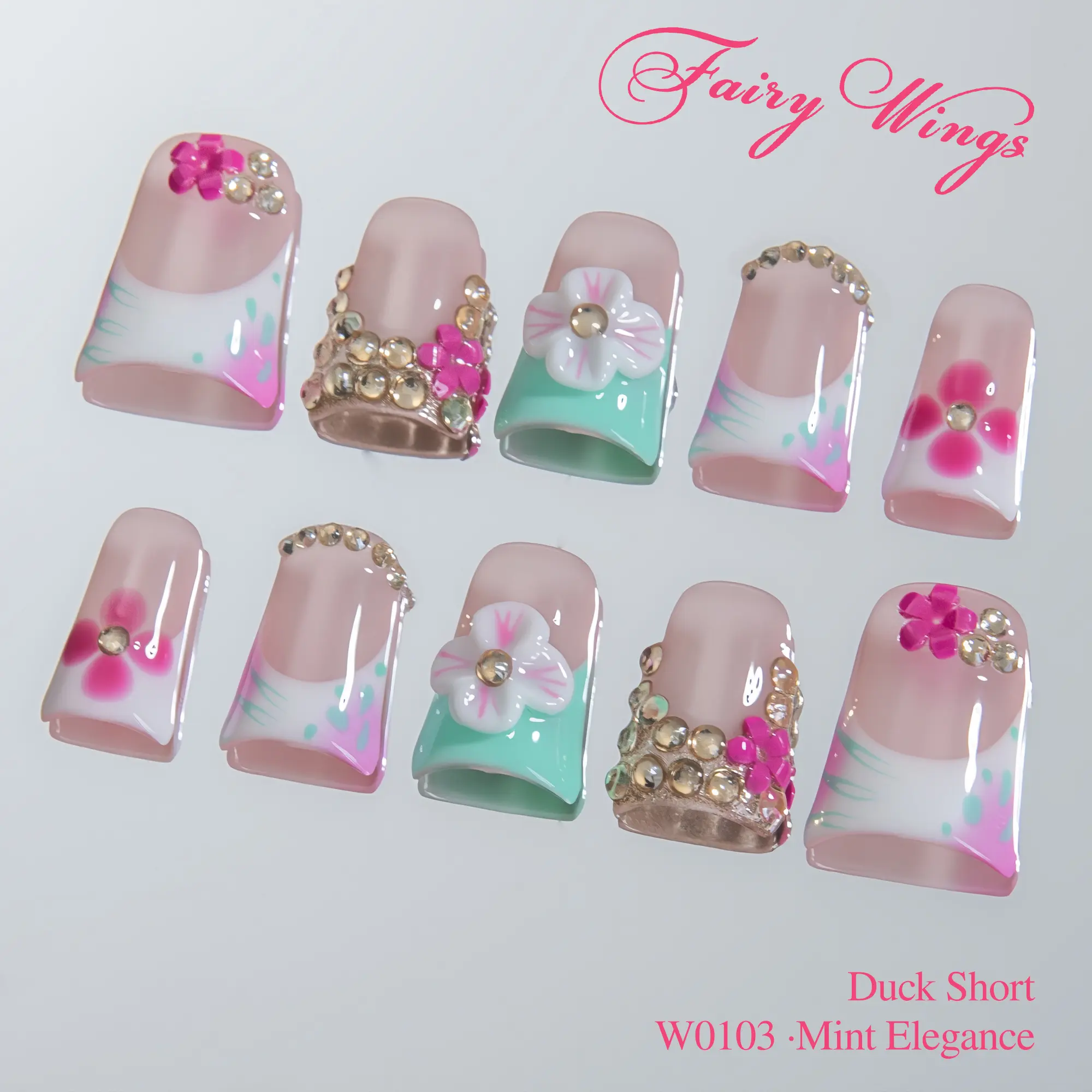 Fairy Wings | MINT ELEGANCE - Handmade Press On nails | 10PCS Reusable | Salon Quality | 100% Handcrafted