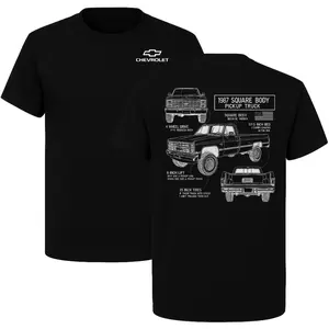 Chevrolet Square Body T-Shirt, 1987 Pickup Truck Blueprint Graphic, Classic 4x4 Lifted Truck Shirt for Auto Mechanics and Chevy Enthusiasts