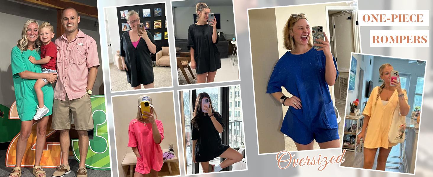 WoodBerry Women's Oversized Rompers Casual Athletic Jumpsuits Overalls Workout Hot Shot Tee Romper Round Neck Cute Shirt Womenswear