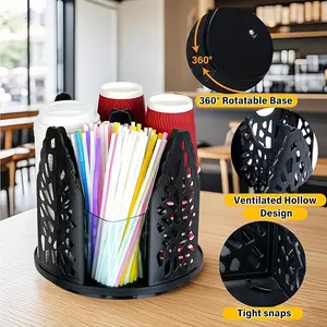 Coffee Cup Holder, Cup Lid Organizer Plastic Cup Holder Cup Dispenser for Countertop,Bathroom, Kitchen Cabinet,Coffee Station, 4 Compartment Rotatable Design Disposable Wipe