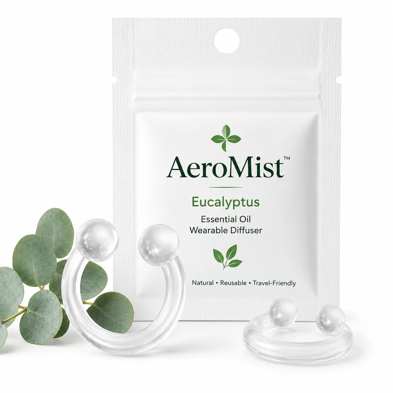 AeroMist Essential Oil Nose Ring, Wearable Aromatherapy Nasal Diffuser, Eucalyptus Scent, Soft Silicone Personal Aroma Clip for Travel, Work, Yoga & Daily Use
