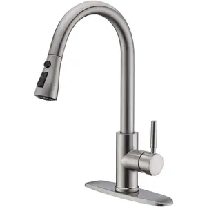 Single Handle High Arc Brushed Nickel Pull Out Kitchen Faucet,Single Level Stainless Steel Kitchen Sink Faucets with Pull Down Sprayer,Suitable for Laundry Rv Bar