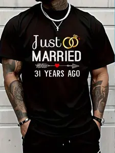 100% Cotton Just Married 31 Years Ago 31st Anniversary Gift For Couple T-Shirt Women's Men's Graphic Tee Crew Neck summer vacation Tops