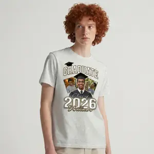 Carpesun Personalized Senior 2026 Shirt, 3 Custom Photos Tshirt,Custom Photo Comfort Colors Senior Shirt, Class of 2026 Shirt, Graduation Tee, Senior Gift, Proud Senior Tee Cotton Menswear Breathable Print Streetwear Soft