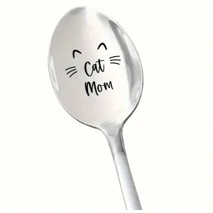 Stainless Steel Engraved Spoon Gift for Cat Lovers Women, Perfect Birthday Christmas Thanksgiving Present, Coffee Tea Dessert Cereal Lover, Cooking Spoons, Tableware