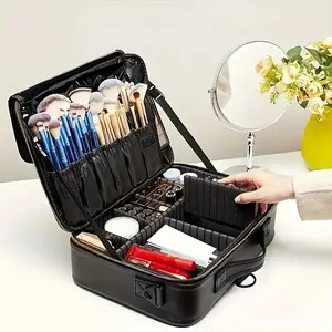 Women's Luxury Makeup Storage Box Waterproof Oxford Fabric Fashion Zipper Closure Adjustable Compartments Portable Travel Case