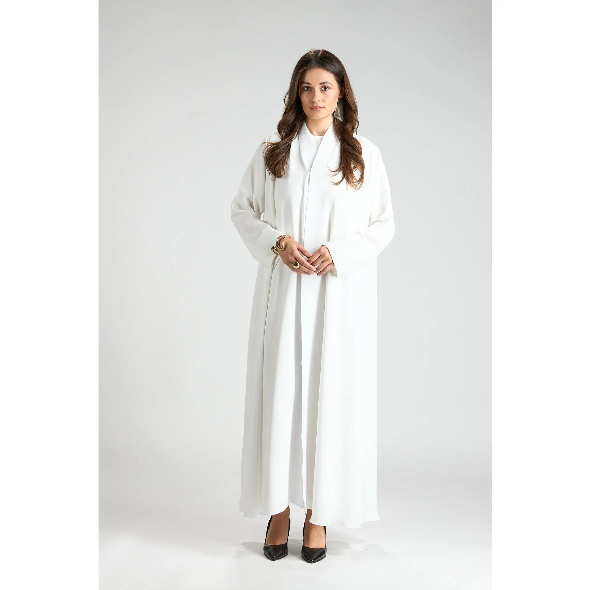 The Ivory Serenity Abaya 3 Pieces Japanese Silk