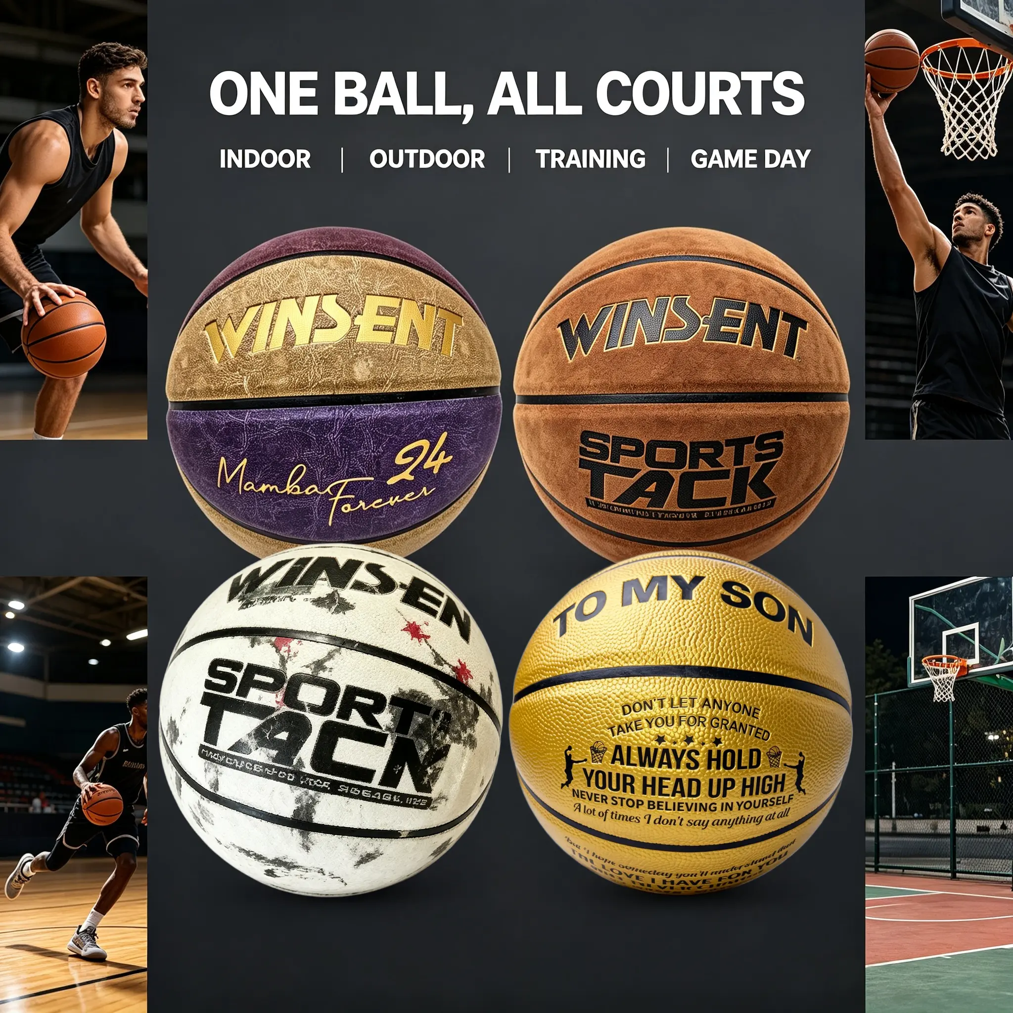 Official Size 7 Basketball, Premium Suede Leather Basketball for Indoor Outdoor Court, Mamba Inspired & Inspirational Printed Basketball, Durable Game Ball for Adult Players, Ideal Sports Gift for Son, Basketball Fans, Teens & Basketball Enthusiasts