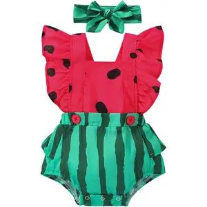 SQ-CPA012 Baby Girl Summer Fruit Rompers Clothes Newborn Outfits Flower Ruffle Sleeveless Romper Overalls