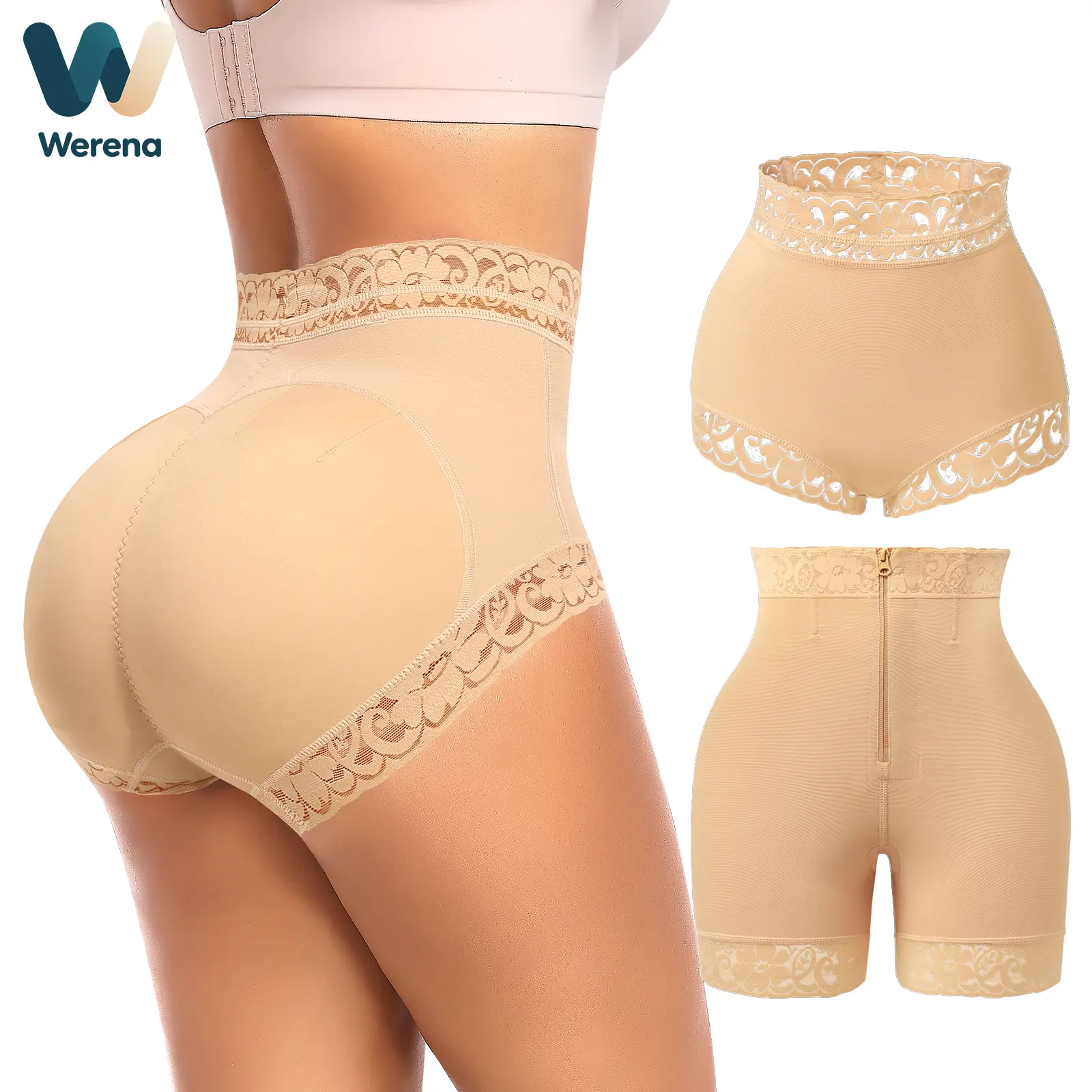 Werena Padded Underwear for Women Butt Lifting Panties Tummy Control Shapewear Butt Pads Lace Booty Enhancer Panty